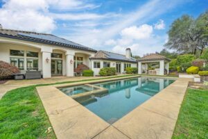 View of beautiful outdoor porch and pool