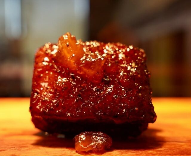 Bourbon-pear glazed pork belly