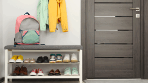 shoe and backpack storage in entryway